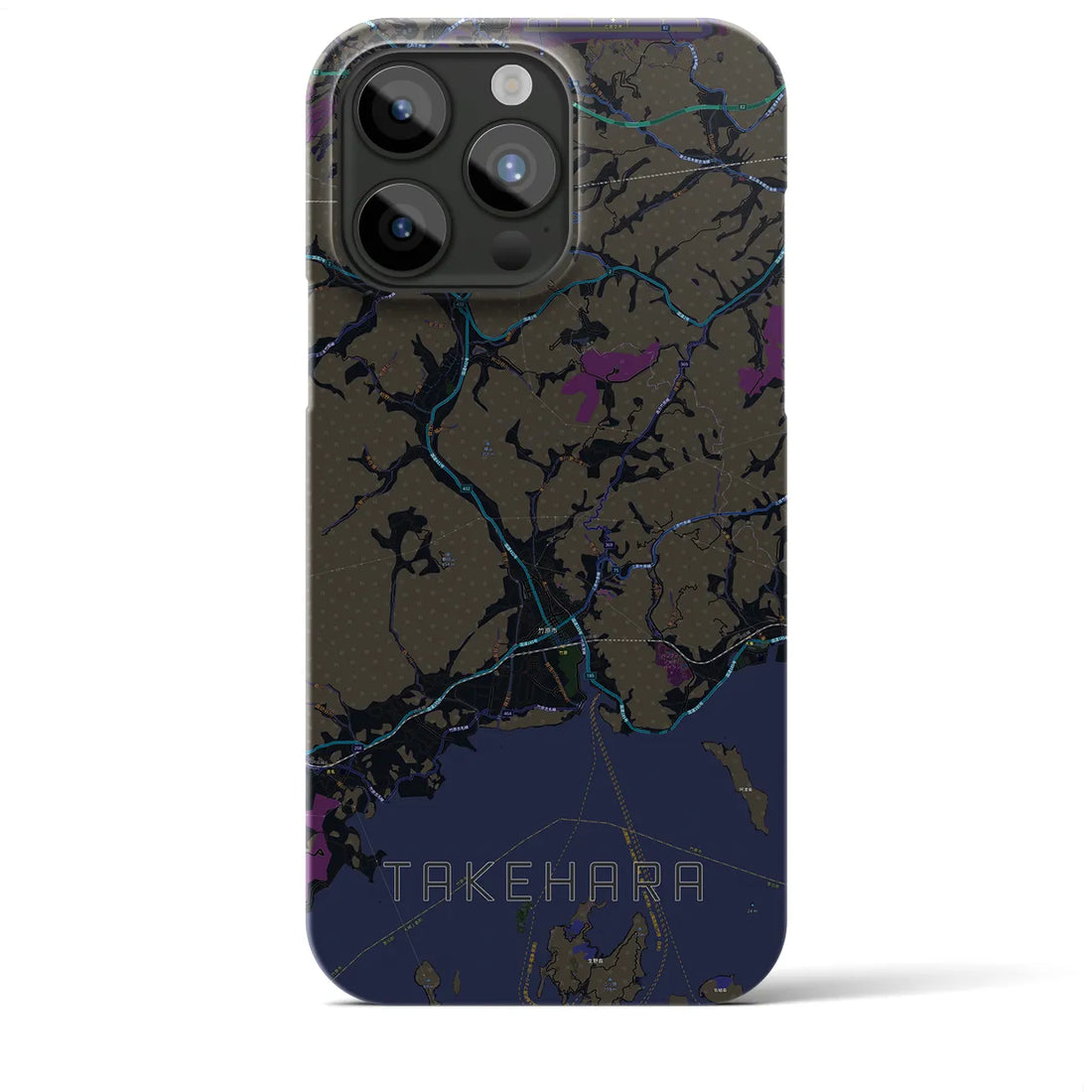 【竹原】地図柄iPhoneケース（バックカバータイプ・ブラック）iPhone 15 Pro Max 用