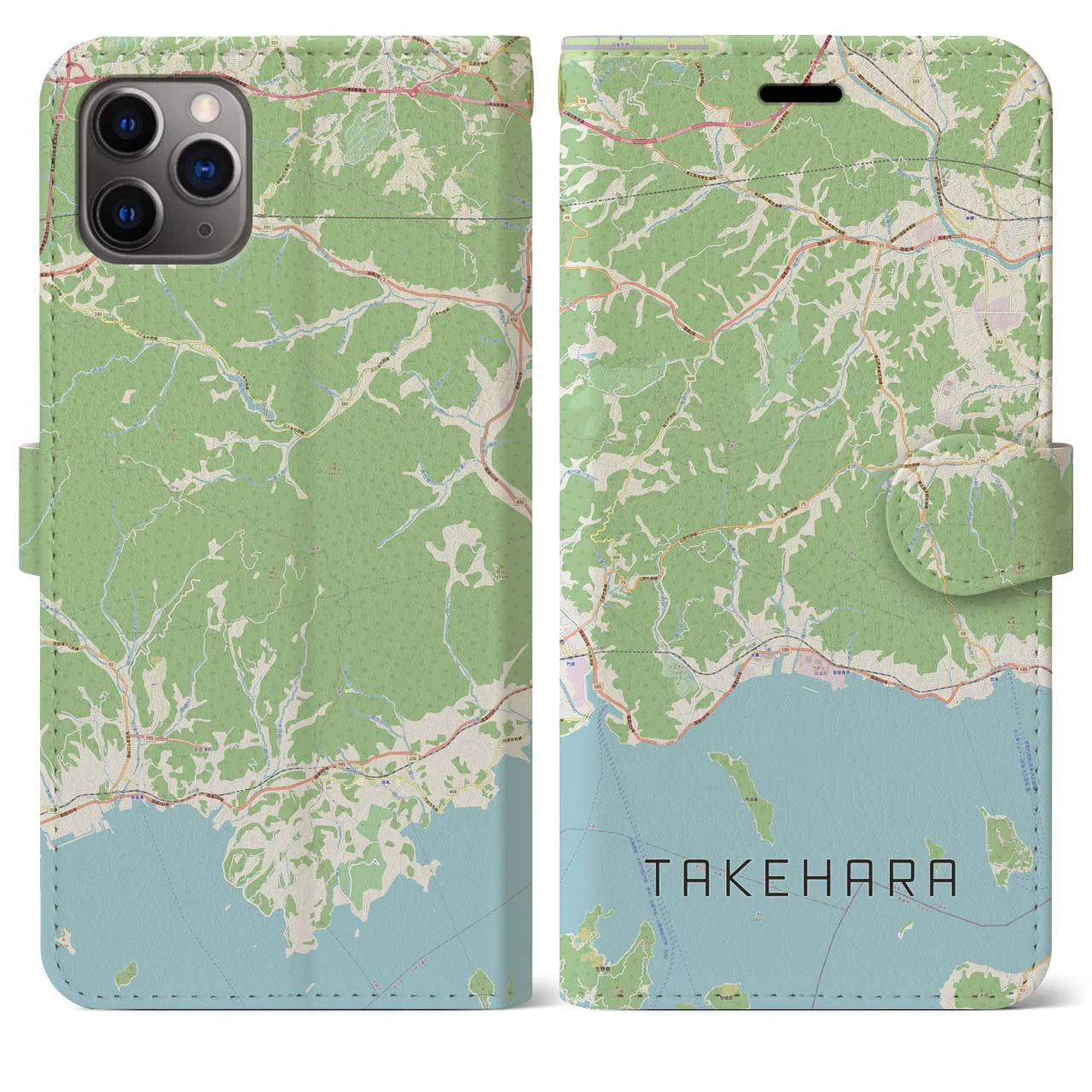 【竹原】地図柄iPhoneケース（手帳両面タイプ・ナチュラル）iPhone 11 Pro Max 用