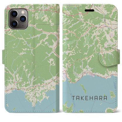 【竹原（広島県）】地図柄iPhoneケース（手帳タイプ）ナチュラル・iPhone 11 Pro Max 用