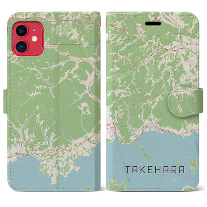【竹原（広島県）】地図柄iPhoneケース（手帳タイプ）ナチュラル・iPhone 11 用