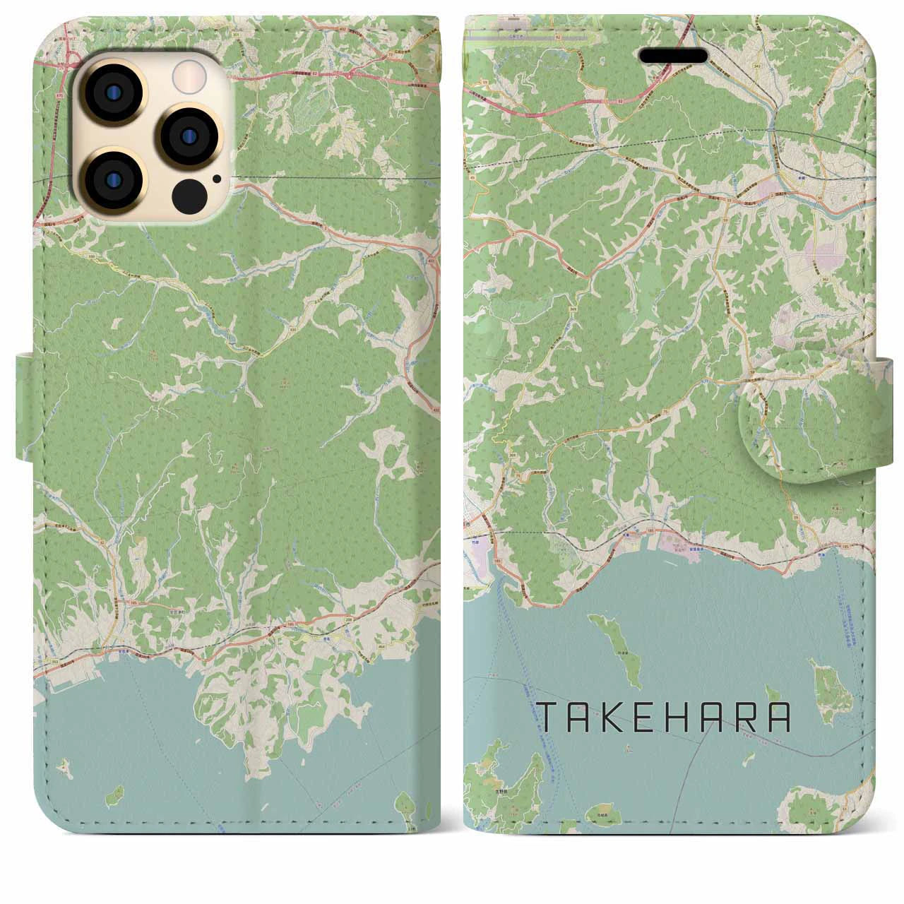 【竹原】地図柄iPhoneケース（手帳両面タイプ・ナチュラル）iPhone 12 Pro Max 用