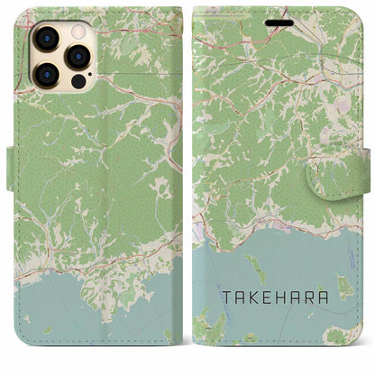 【竹原（広島県）】地図柄iPhoneケース（手帳タイプ）ナチュラル・iPhone 12 Pro Max 用