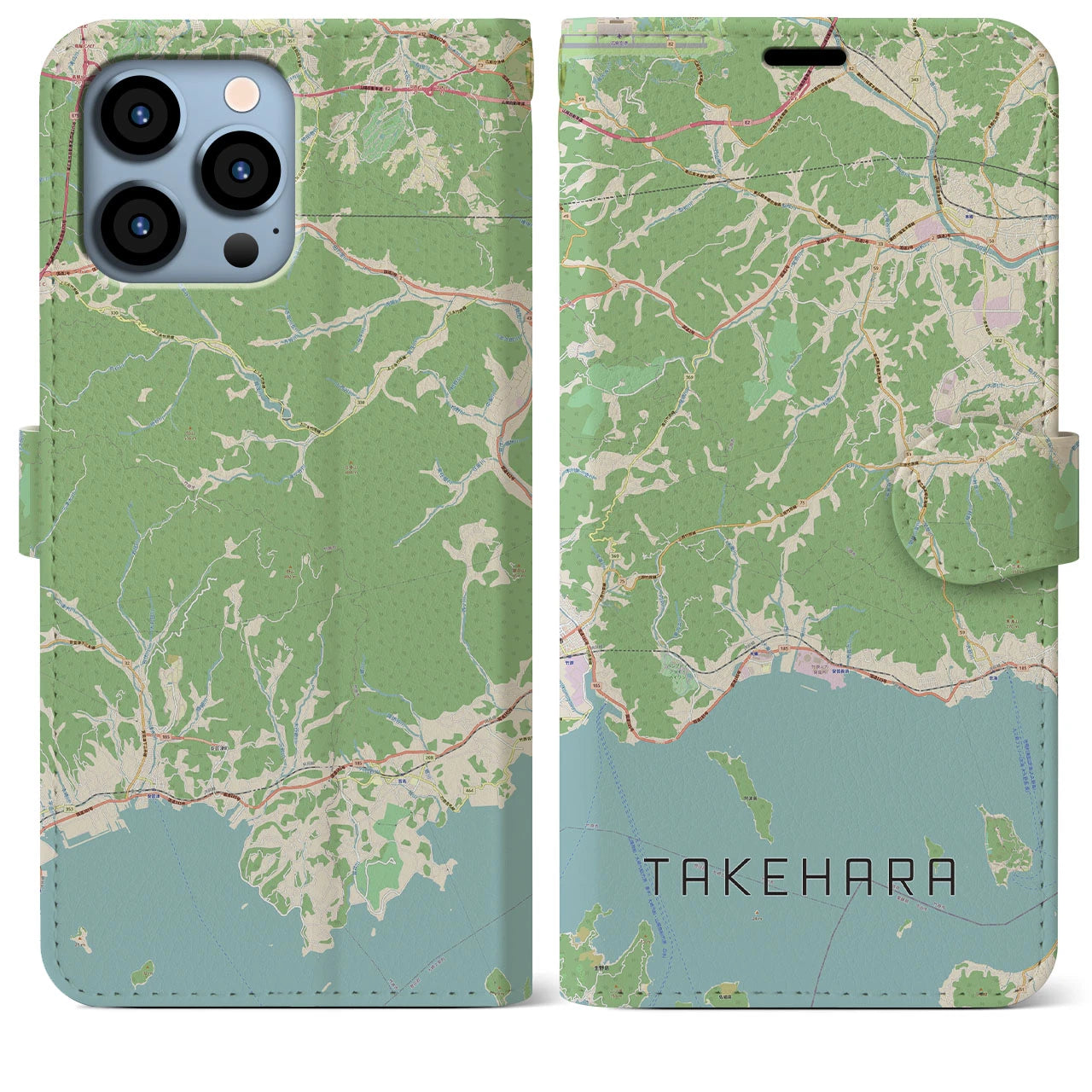 【竹原】地図柄iPhoneケース（手帳両面タイプ・ナチュラル）iPhone 13 Pro Max 用