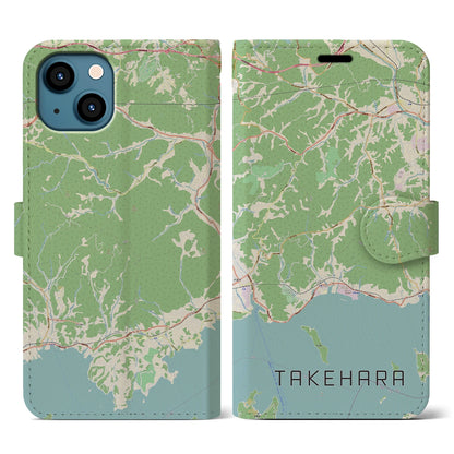 【竹原（広島県）】地図柄iPhoneケース（手帳タイプ）ナチュラル・iPhone 13 用
