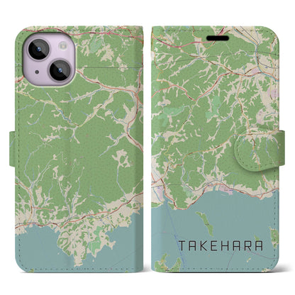 【竹原（広島県）】地図柄iPhoneケース（手帳タイプ）ナチュラル・iPhone 14 用