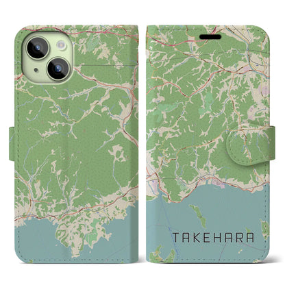 【竹原（広島県）】地図柄iPhoneケース（手帳タイプ）ナチュラル・iPhone 15 用