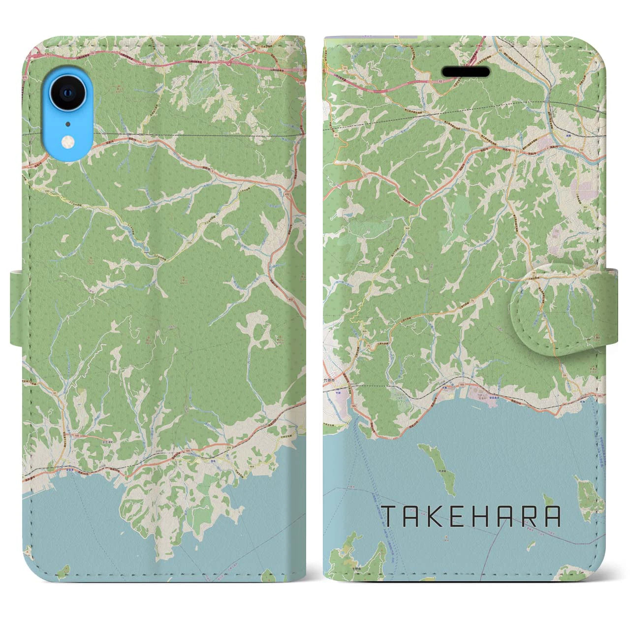 【竹原】地図柄iPhoneケース（手帳両面タイプ・ナチュラル）iPhone XR 用