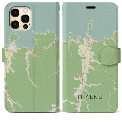 【竹野（兵庫県）】地図柄iPhoneケース（手帳タイプ）ナチュラル・iPhone 12 Pro Max 用