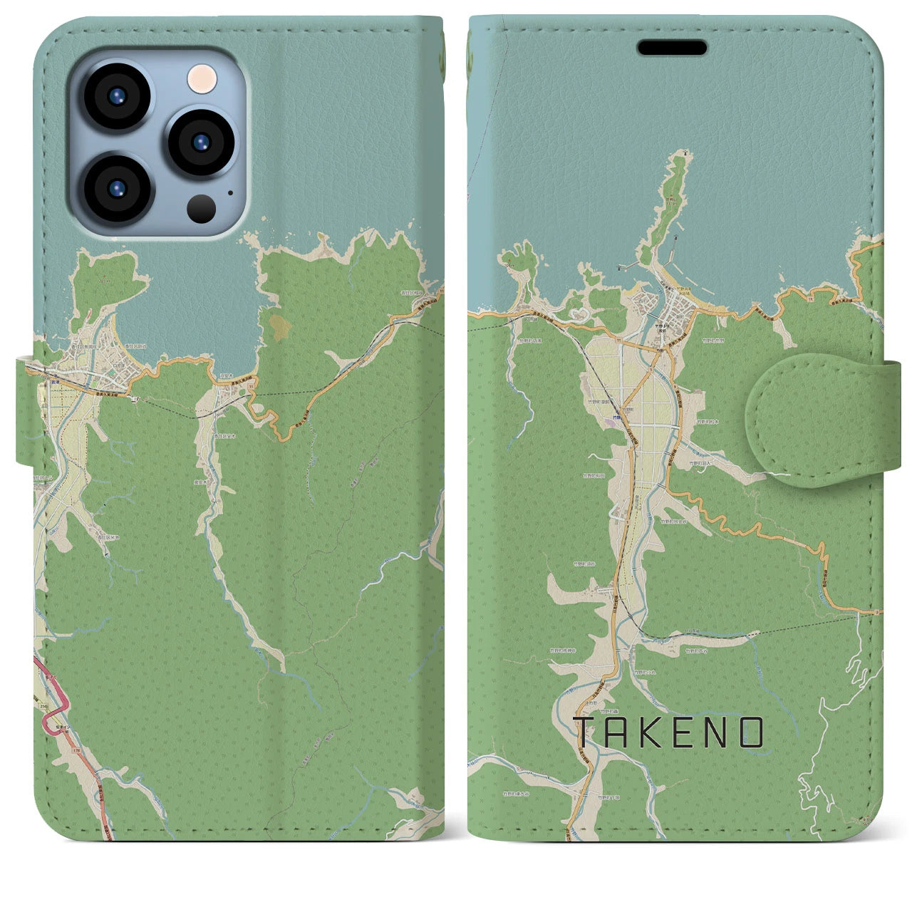 【竹野】地図柄iPhoneケース（手帳両面タイプ・ナチュラル）iPhone 13 Pro Max 用