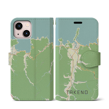 【竹野（兵庫県）】地図柄iPhoneケース（手帳タイプ）ナチュラル・iPhone 13 mini 用