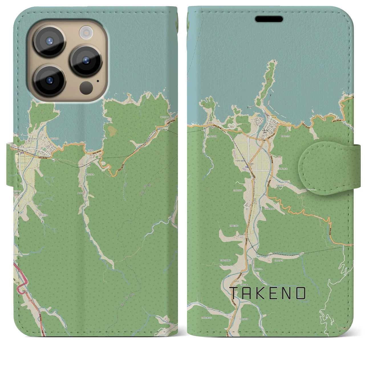 【竹野】地図柄iPhoneケース（手帳両面タイプ・ナチュラル）iPhone 14 Pro Max 用