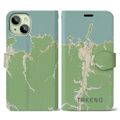 【竹野（兵庫県）】地図柄iPhoneケース（手帳タイプ）ナチュラル・iPhone 15 用