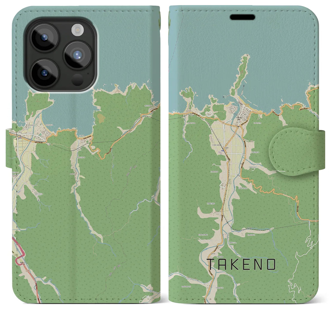 【竹野】地図柄iPhoneケース（手帳両面タイプ・ナチュラル）iPhone 15 Pro Max 用