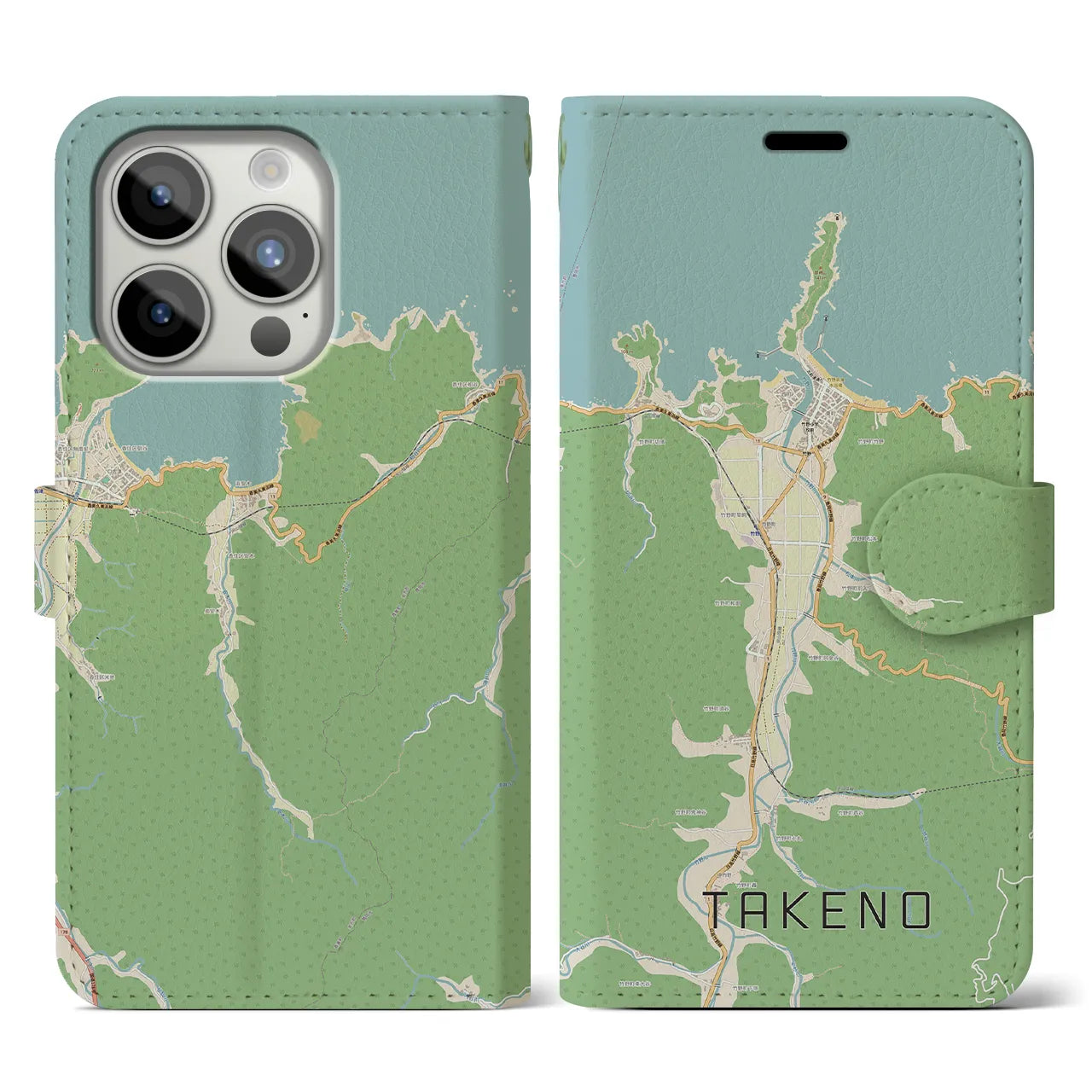 【竹野】地図柄iPhoneケース（手帳両面タイプ・ナチュラル）iPhone 15 Pro 用