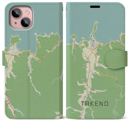 【竹野（兵庫県）】地図柄iPhoneケース（手帳タイプ）ナチュラル・iPhone 15 Plus 用