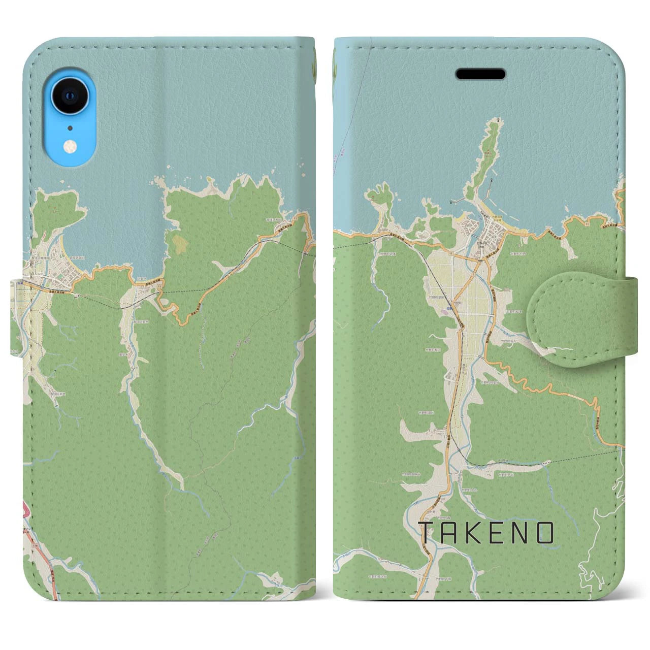 【竹野】地図柄iPhoneケース（手帳両面タイプ・ナチュラル）iPhone XR 用