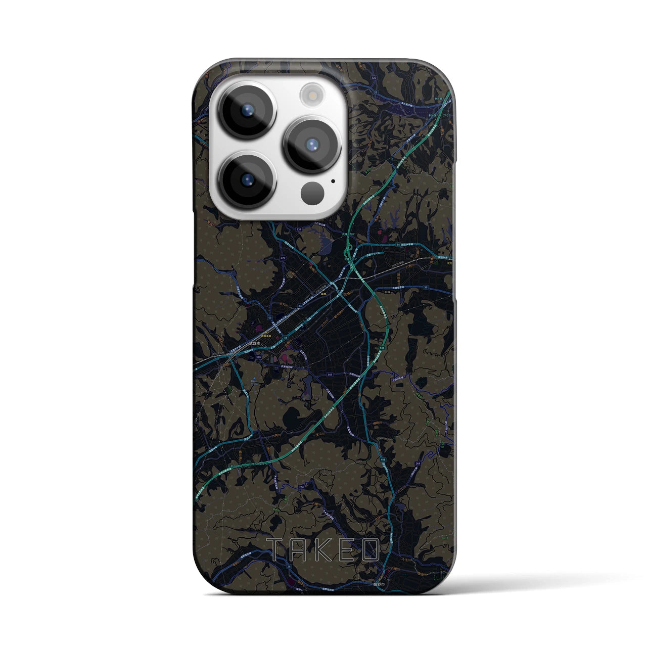【武雄】地図柄iPhoneケース（バックカバータイプ・ブラック）iPhone 14 Pro 用