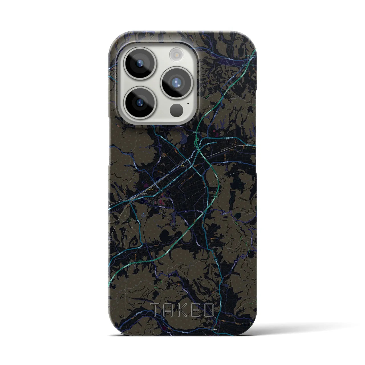 【武雄】地図柄iPhoneケース（バックカバータイプ・ブラック）iPhone 15 Pro 用