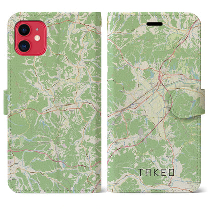【武雄（佐賀県）】地図柄iPhoneケース（手帳タイプ）ナチュラル・iPhone 11 用