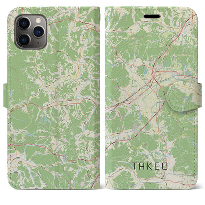 【武雄（佐賀県）】地図柄iPhoneケース（手帳タイプ）ナチュラル・iPhone 11 Pro Max 用