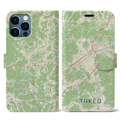 【武雄（佐賀県）】地図柄iPhoneケース（手帳タイプ）ナチュラル・iPhone 12 / 12 Pro 用