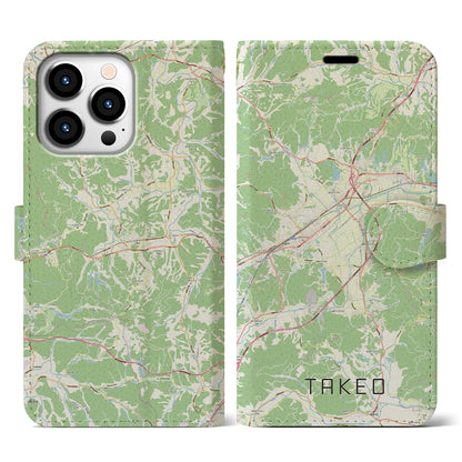 【武雄（佐賀県）】地図柄iPhoneケース（手帳タイプ）ナチュラル・iPhone 13 Pro 用