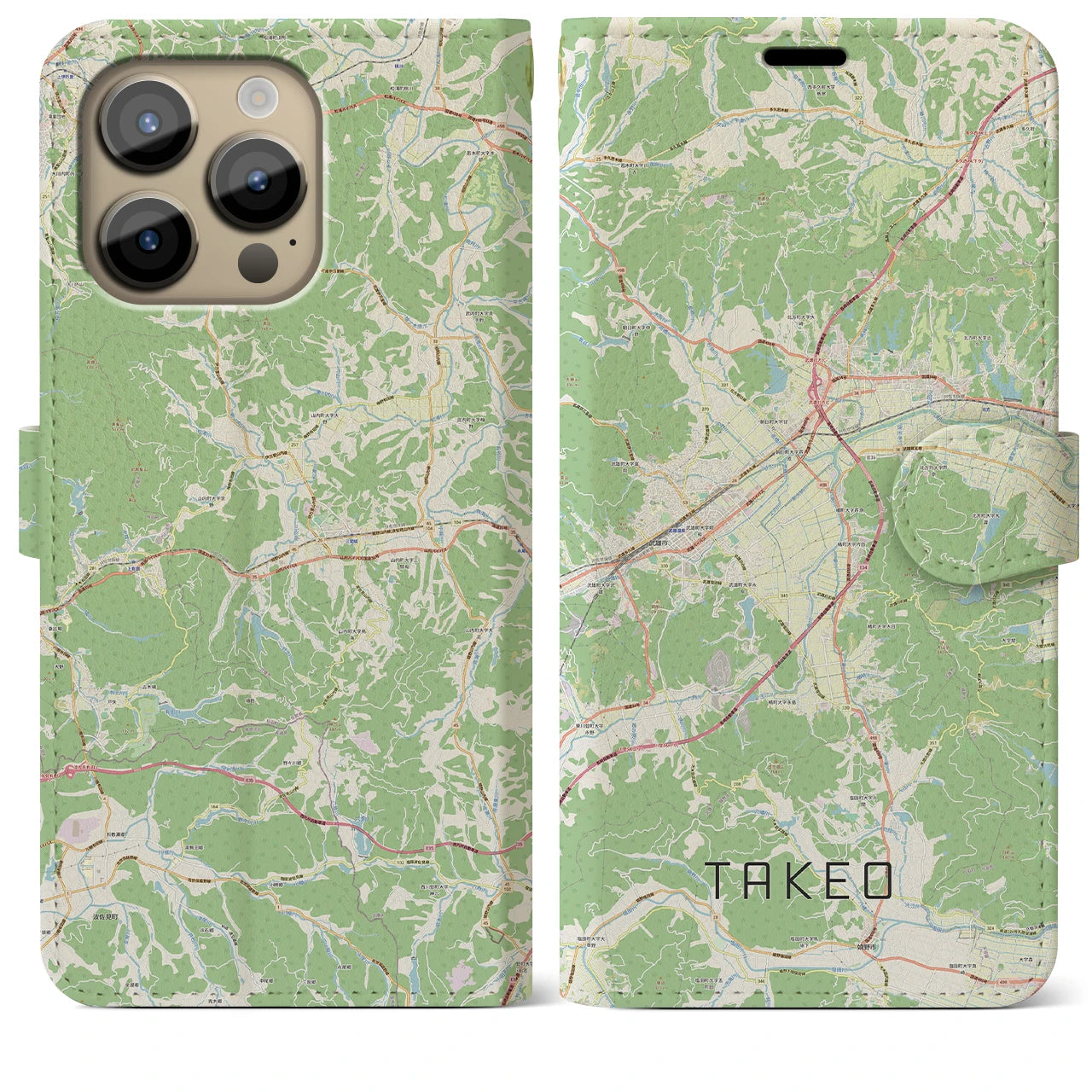 【武雄】地図柄iPhoneケース（手帳両面タイプ・ナチュラル）iPhone 14 Pro Max 用
