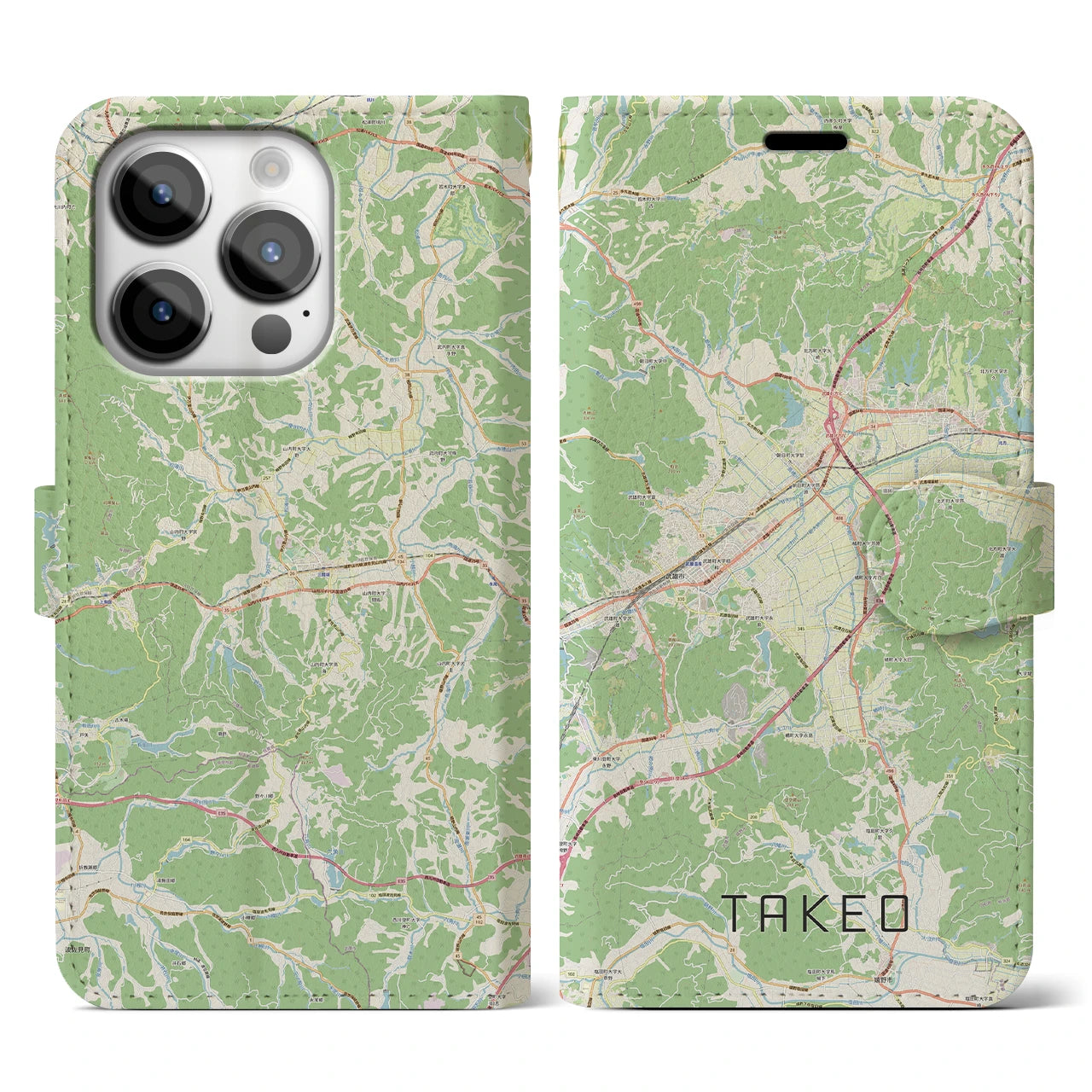 【武雄】地図柄iPhoneケース（手帳両面タイプ・ナチュラル）iPhone 14 Pro 用