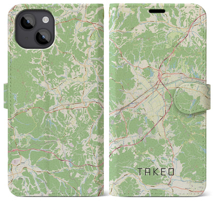 【武雄（佐賀県）】地図柄iPhoneケース（手帳タイプ）ナチュラル・iPhone 14 Plus 用