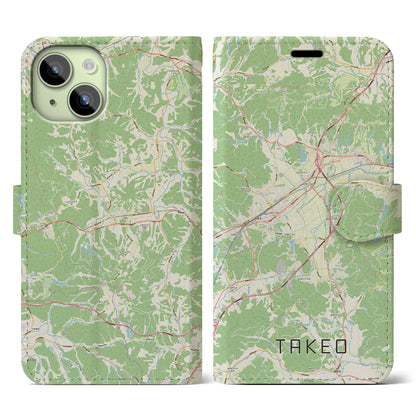 【武雄（佐賀県）】地図柄iPhoneケース（手帳タイプ）ナチュラル・iPhone 15 用