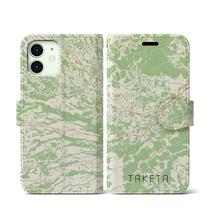 【竹田（大分県）】地図柄iPhoneケース（手帳タイプ）ナチュラル・iPhone 12 mini 用