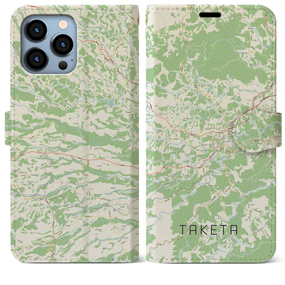 【竹田（大分県）】地図柄iPhoneケース（手帳タイプ）ナチュラル・iPhone 13 Pro Max 用