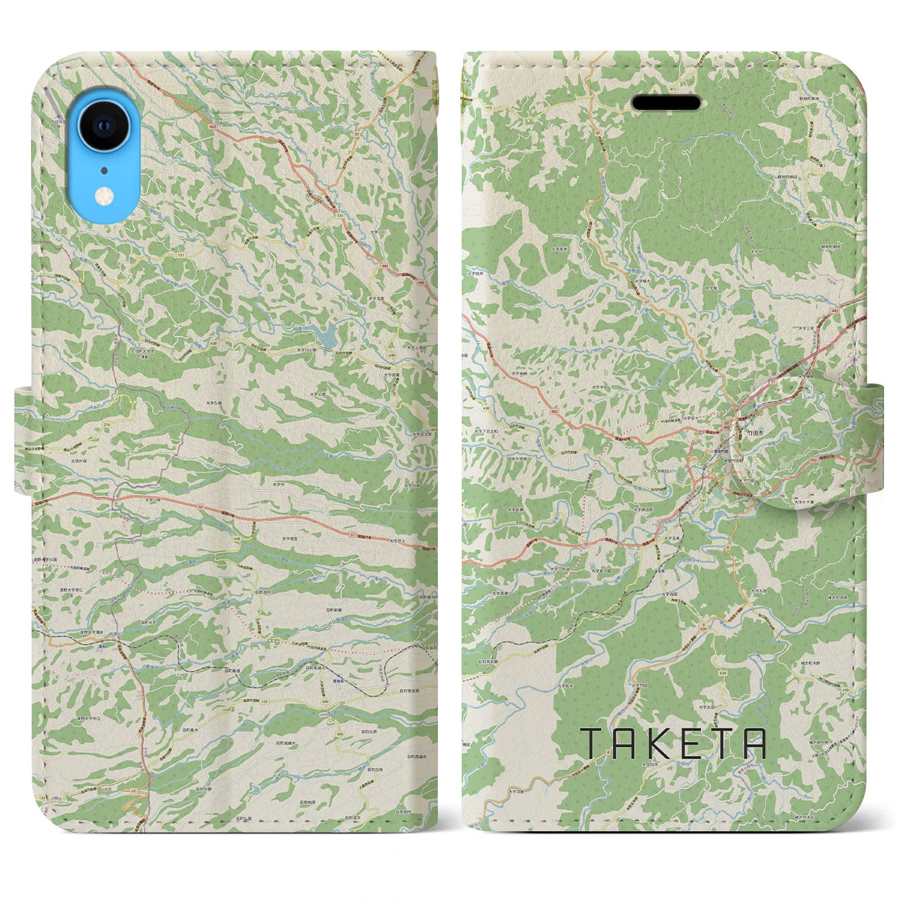 【竹田】地図柄iPhoneケース（手帳両面タイプ・ナチュラル）iPhone XR 用