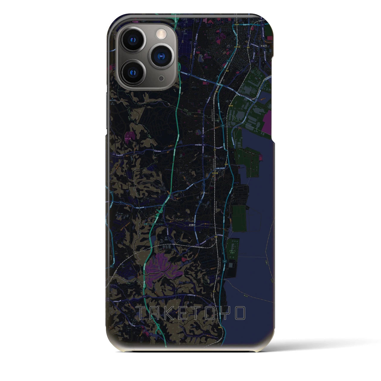 【武豊】地図柄iPhoneケース（バックカバータイプ・ブラック）iPhone 11 Pro Max 用