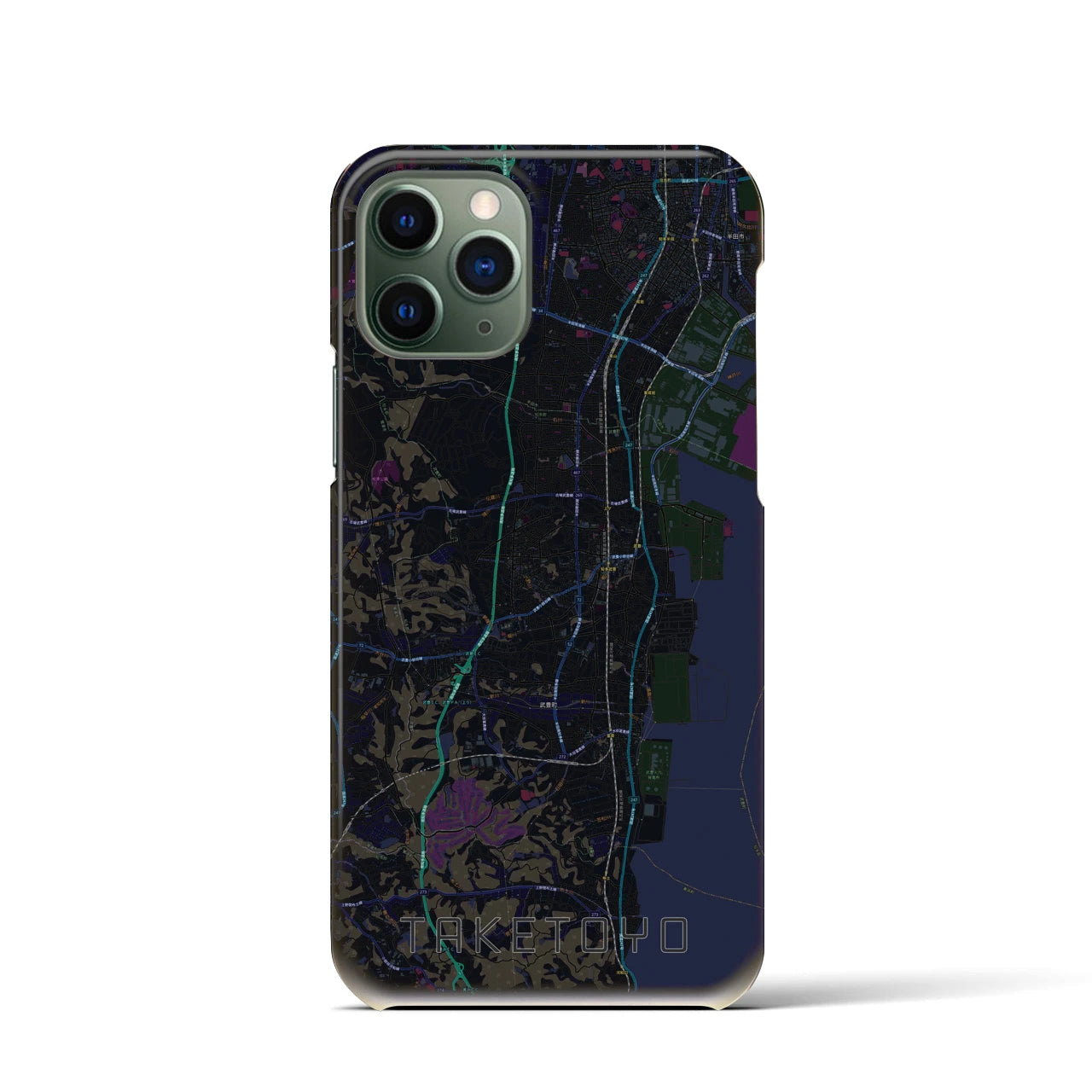【武豊】地図柄iPhoneケース（バックカバータイプ・ブラック）iPhone 11 Pro 用