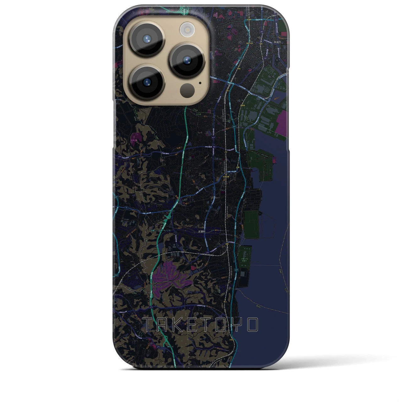 【武豊】地図柄iPhoneケース（バックカバータイプ・ブラック）iPhone 14 Pro Max 用