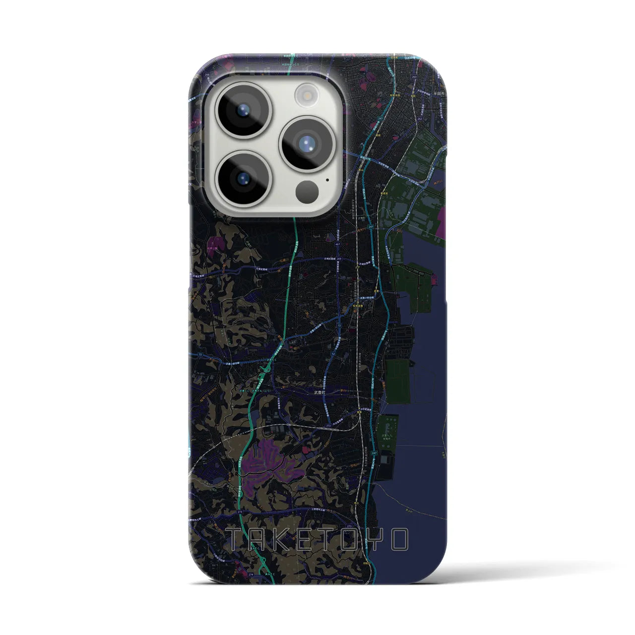【武豊】地図柄iPhoneケース（バックカバータイプ・ブラック）iPhone 15 Pro 用