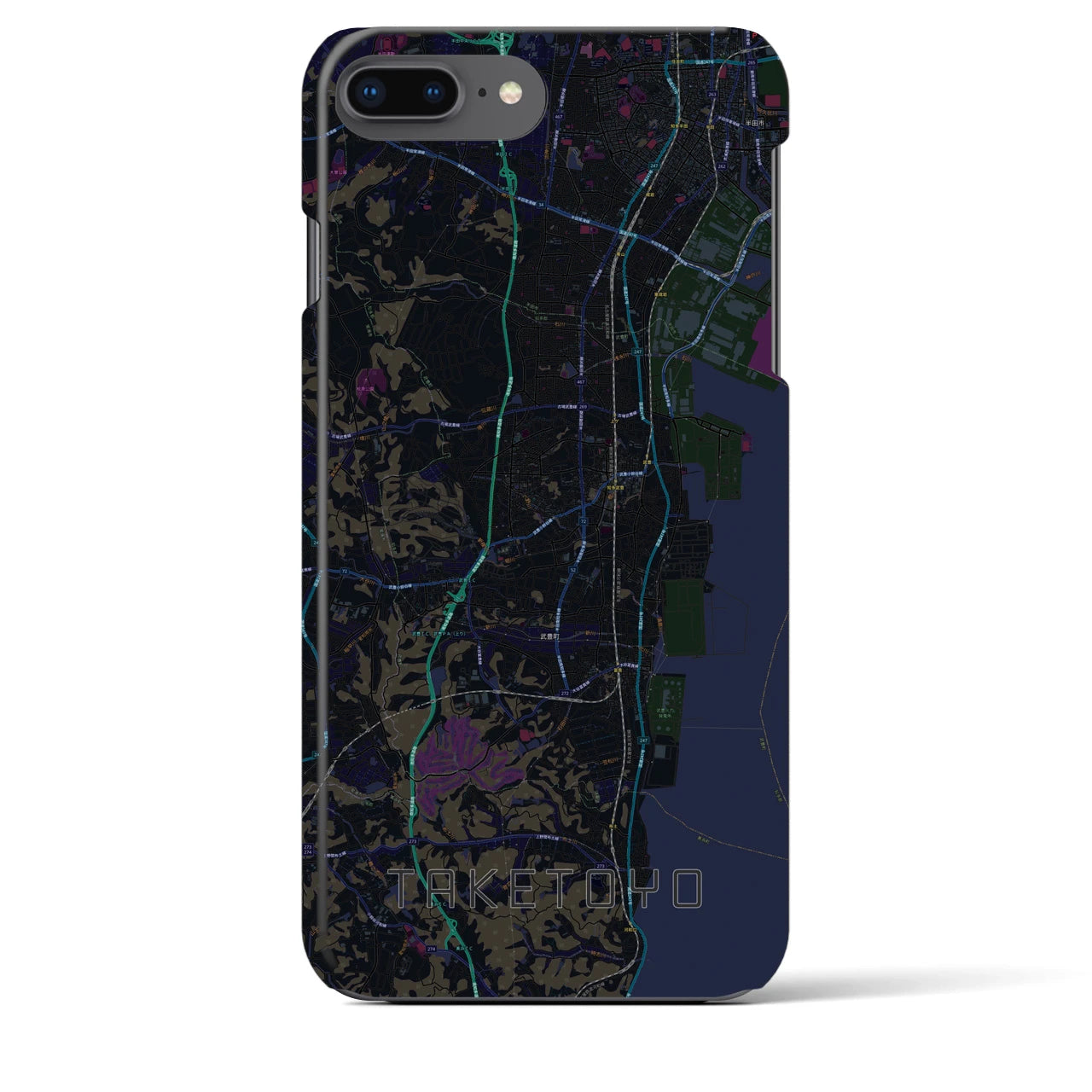 【武豊】地図柄iPhoneケース（バックカバータイプ・ブラック）iPhone 8Plus /7Plus / 6sPlus / 6Plus 用