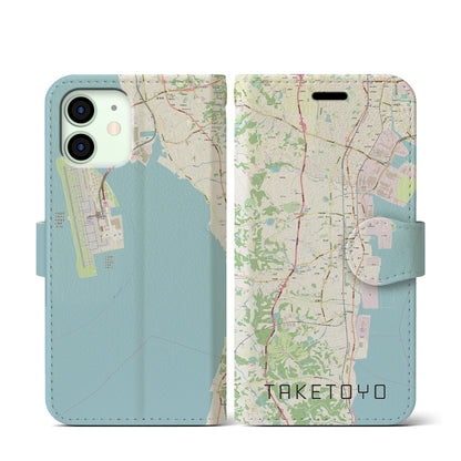 【武豊（愛知県）】地図柄iPhoneケース（手帳タイプ）ナチュラル・iPhone 12 mini 用