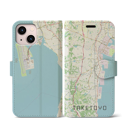 【武豊（愛知県）】地図柄iPhoneケース（手帳タイプ）ナチュラル・iPhone 13 mini 用