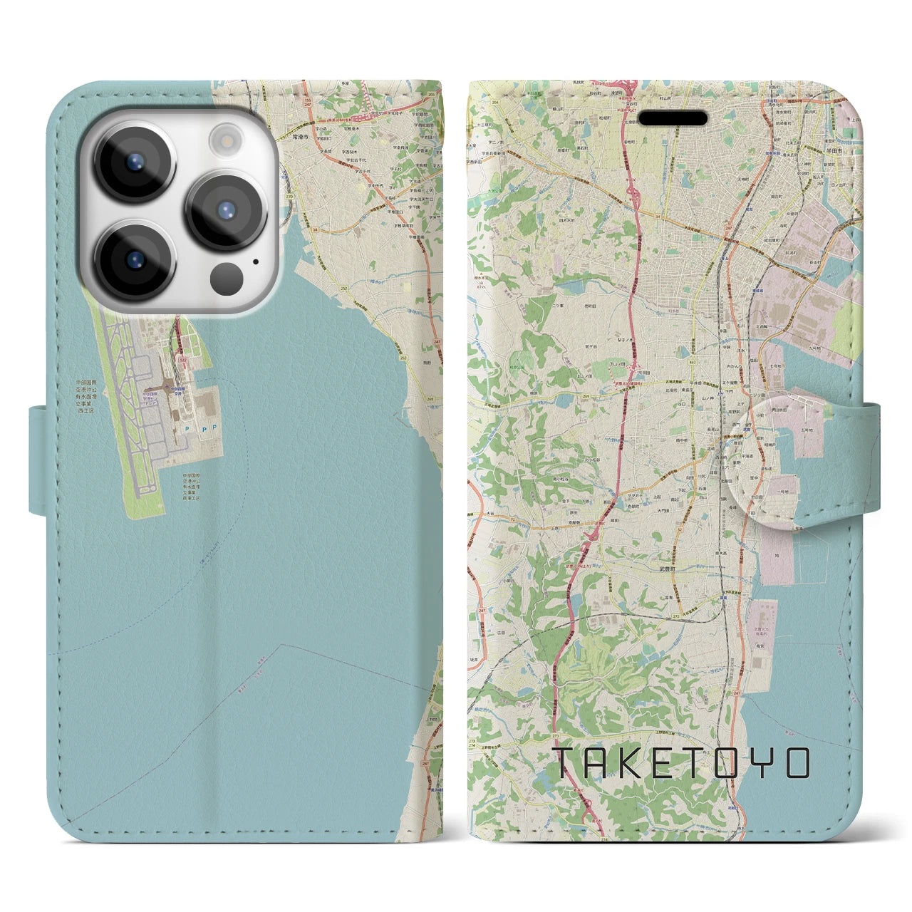 【武豊】地図柄iPhoneケース（手帳両面タイプ・ナチュラル）iPhone 14 Pro 用