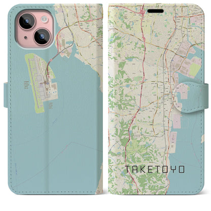 【武豊（愛知県）】地図柄iPhoneケース（手帳タイプ）ナチュラル・iPhone 15 Plus 用