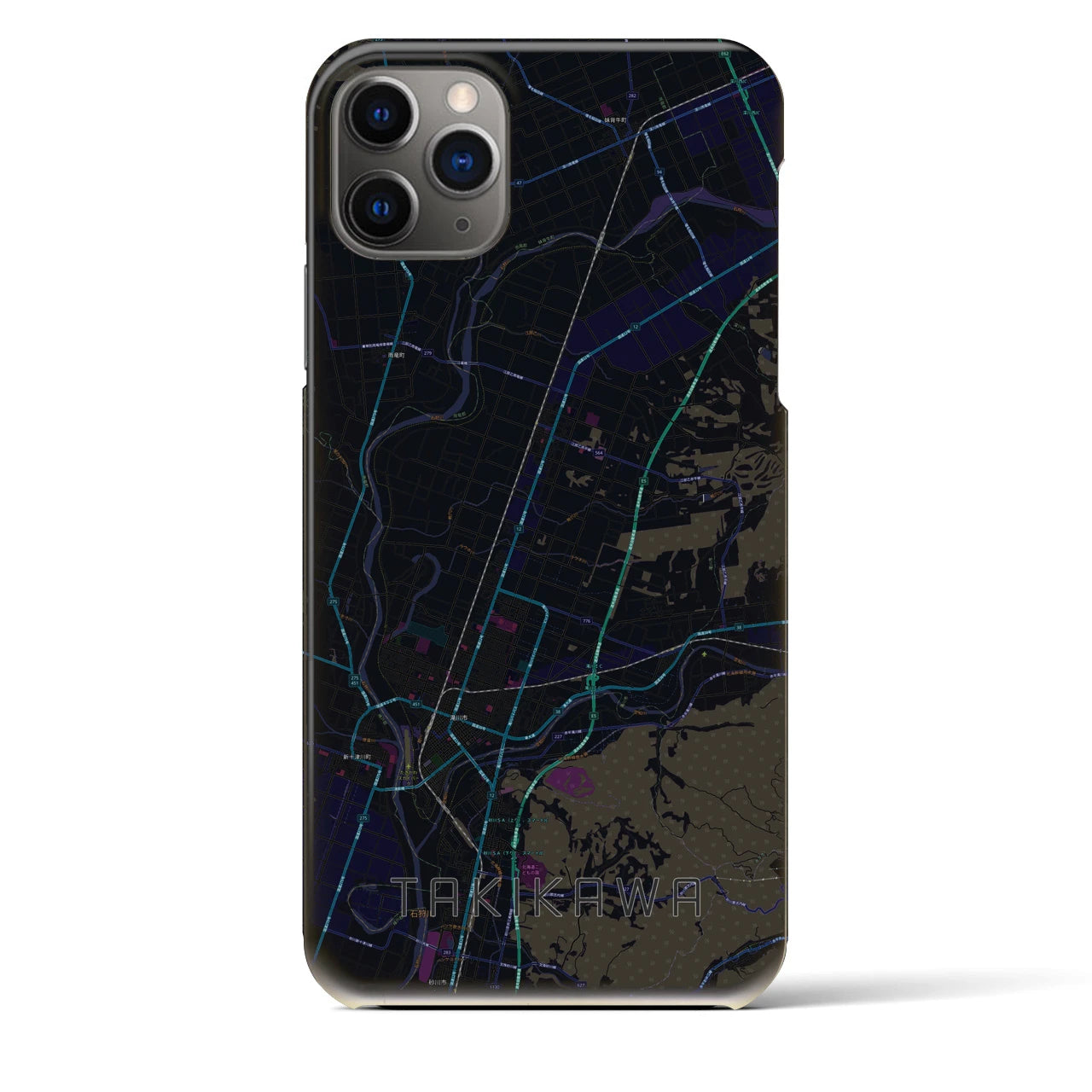 【滝川】地図柄iPhoneケース（バックカバータイプ・ブラック）iPhone 11 Pro Max 用