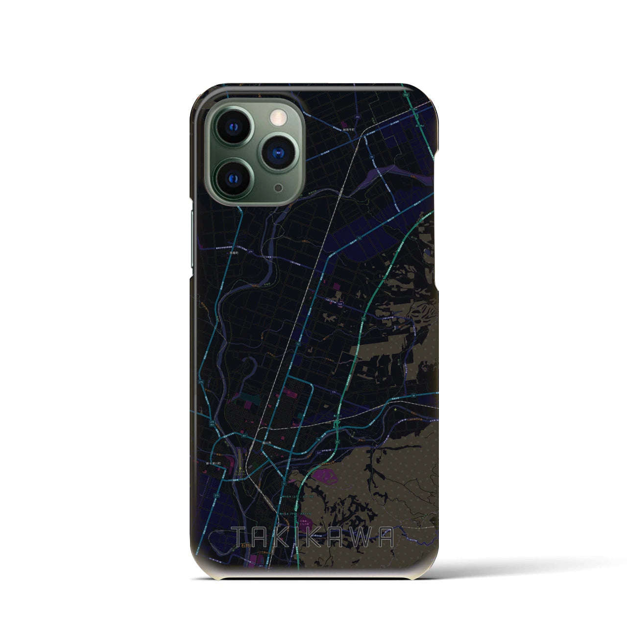 【滝川】地図柄iPhoneケース（バックカバータイプ・ブラック）iPhone 11 Pro 用