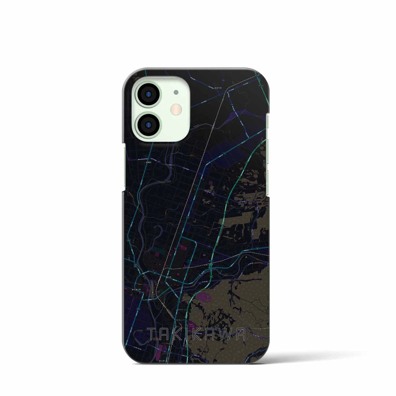 【滝川】地図柄iPhoneケース（バックカバータイプ・ブラック）iPhone 12 mini 用