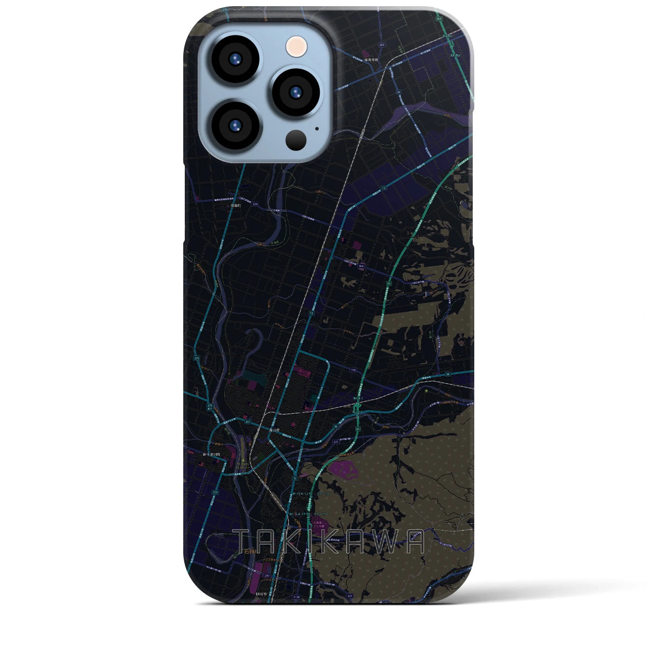 【滝川】地図柄iPhoneケース（バックカバータイプ・ブラック）iPhone 13 Pro Max 用