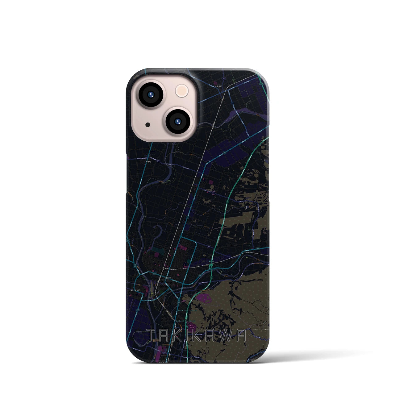 【滝川】地図柄iPhoneケース（バックカバータイプ・ブラック）iPhone 13 mini 用