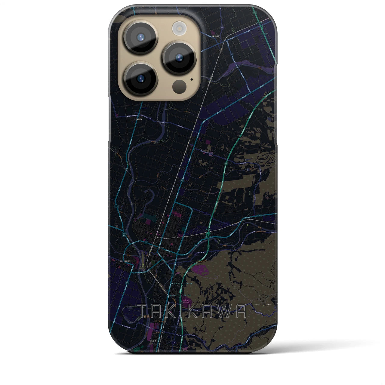 【滝川】地図柄iPhoneケース（バックカバータイプ・ブラック）iPhone 14 Pro Max 用