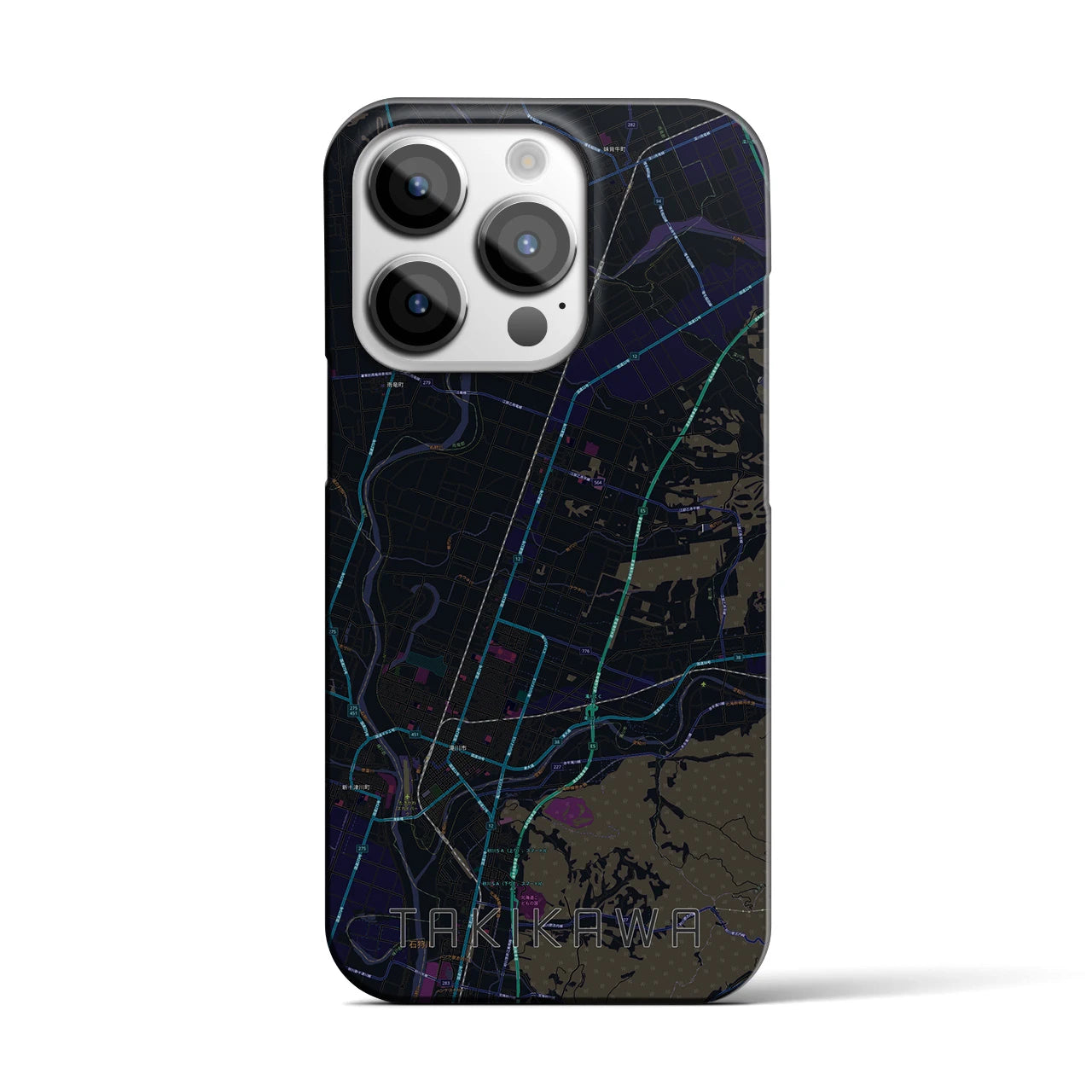 【滝川】地図柄iPhoneケース（バックカバータイプ・ブラック）iPhone 14 Pro 用
