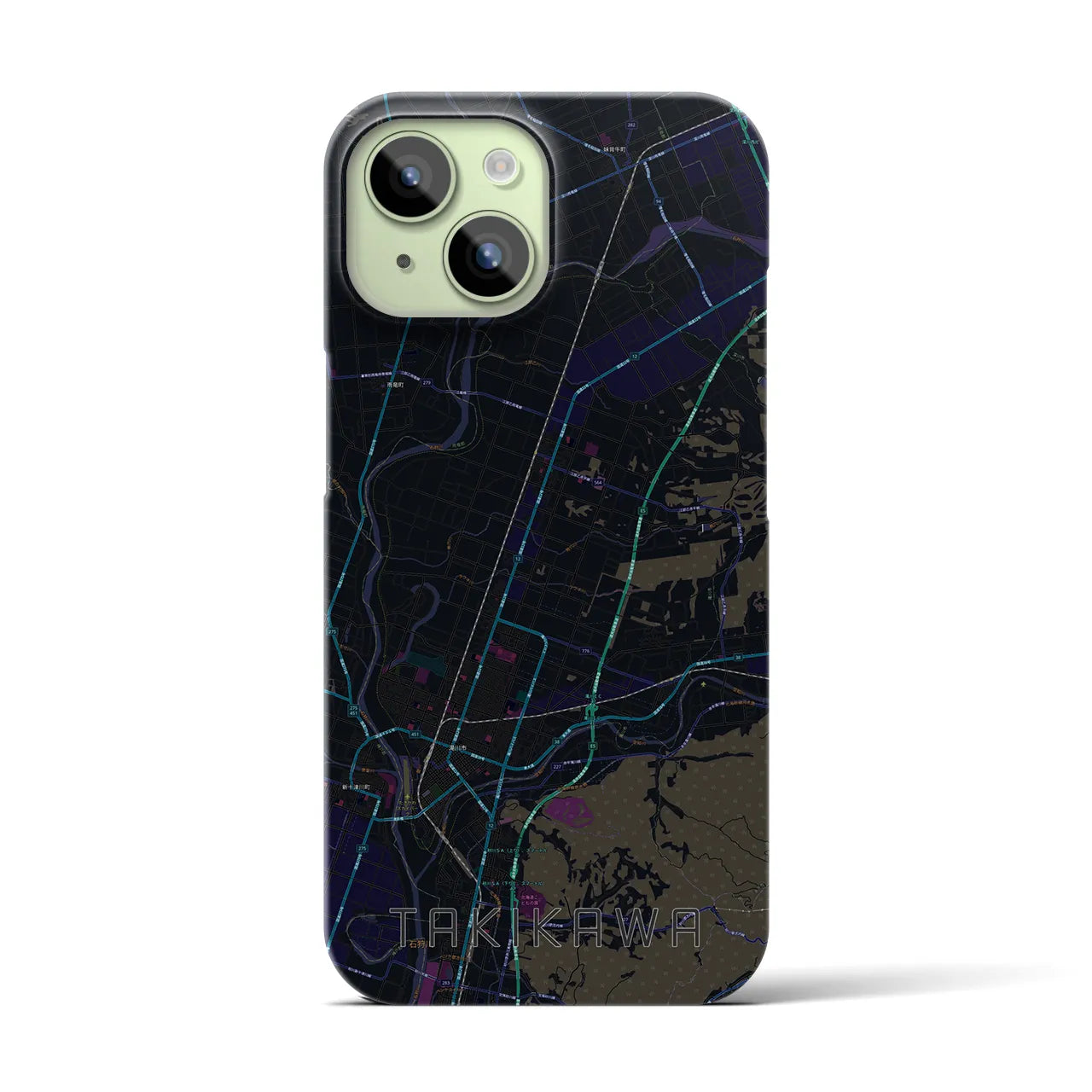 【滝川】地図柄iPhoneケース（バックカバータイプ・ブラック）iPhone 15 用